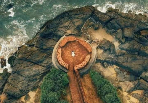 Aerial-style view of the keyhole-shaped architecture of Bekal Fort in Kasaragod.